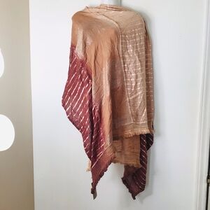 Anthropologie Blush and Rust Striped Metallic Fringe Shawl